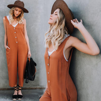 

Sexy Women Strap V Neck Backless Wide Leg Pants Jumpsuit Romper Clubwear Buttons