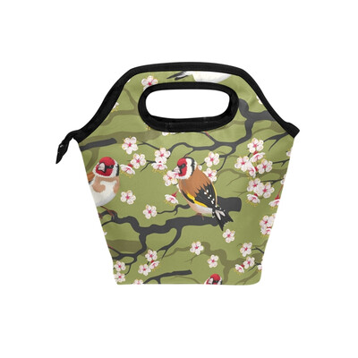 

Lunch Bag Birdb And Floral 2 Tote Travel Picnic Insulated Handbags Portable Zipper Lunch Bag Box