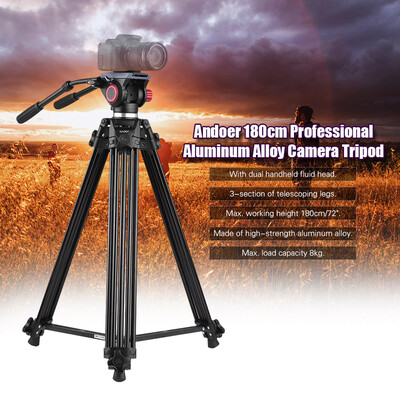 

Andoer Professional Aluminum Alloy Video Camera Tripod with Dual Handled Fluid Hydraulic Head for Canon Nikon Sony DSLR Camera Cam