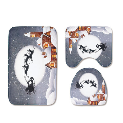 

Christmas Toilet Seat Three-Piece Non-Slip Absorbent Bathroom Mat