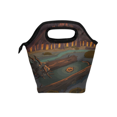 

Insulated Lunch Tote Bag Painting Forest Travel Picnic Lunch Handbags Portable Zipper Lunch Bag Box