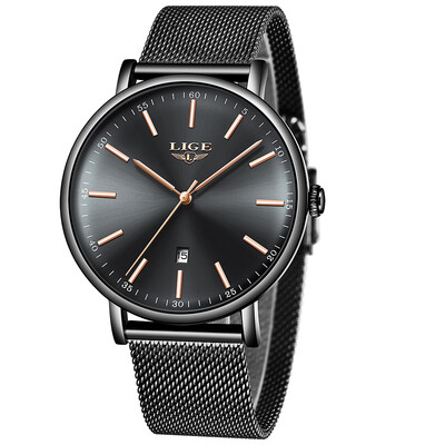 

LIGE 9908 Fashion Top Luxury Brand Women Full Stainless Steel Mesh Strap Business Watches Quartz Clock Female Wristwatch Black Ban