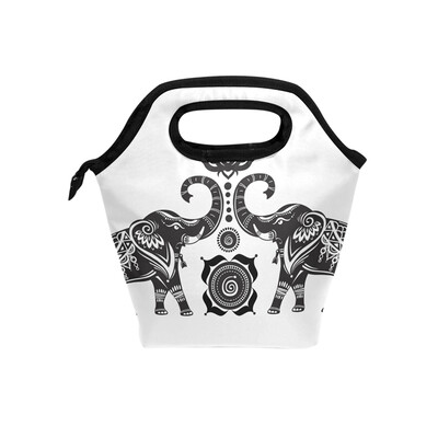 

Paper-Cut Elephant Lunch Bag Tote Travel Picnic Insulated Handbags Portable Zipper Lunch Bag Box