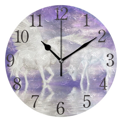 

Wall Clock Horses In The Purple Rainbow Sky Round Wall Clock Arabic Numerals Design