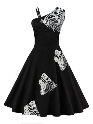 

One Shoulder Butterfly Embroidered Flare Dress