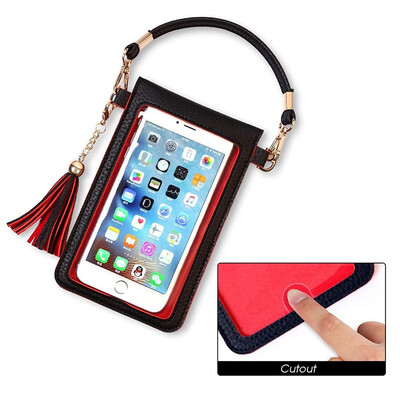 

PU Leather Cross body Bag Mini Phone Pouch with Shoulder Strap for 55 in iPhone Samsung cellphone