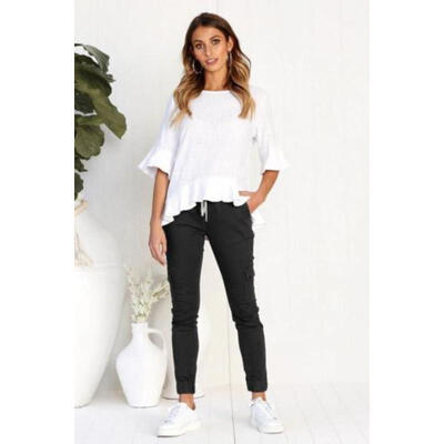 

Womens High Waist Casual Drawstring Elastic Long Pants Ladies Pencil Trousers