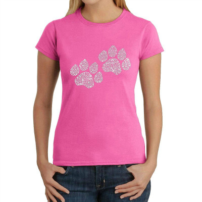 

Womens Word Art T-Shirt - Woof Paw Prints- LA Pop Art