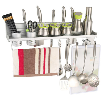 

European oak OAK space aluminum kitchen racks wall hanging kitchen pendant knife rack seasoning rack multi-purpose storage rack 60CM double cup with guardrail C083