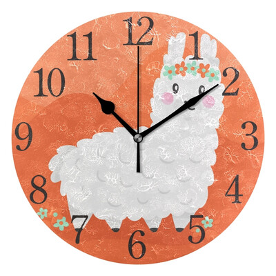 

Wall Clock Cute Alpaca Round Wall Clock Arabic Numerals Design