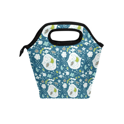 

Lunch Bag Blue Pattern Tote Travel Picnic Insulated Handbags Portable Zipper Lunch Bag Box