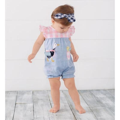 

AU Canis Newborn Baby Girl Plaid Denim Romper Jumpsuit Bodysuit Outfits Clothing