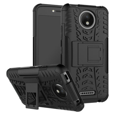 

Fivice Motorola Moto C Plus Case TPU anti-fall tire pattern back clip bracket phone case