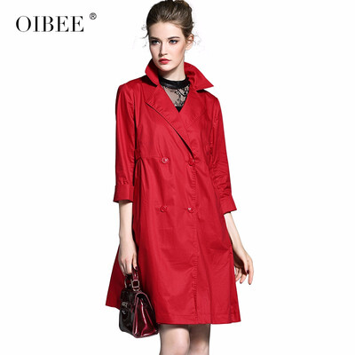

OIBEE2018 autumn new female long section seven-point sleeve suit collar knee coat double-breasted jacket female