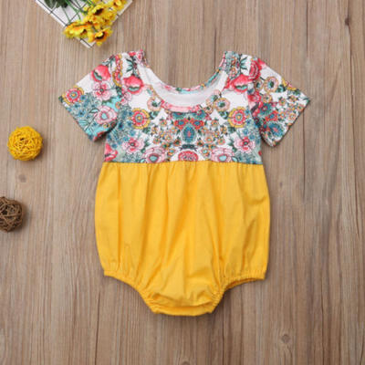 

UK Newborn Baby Girl Short Sleeve Flower Romper Bodysuit Jumpsuit Outfit Sunsuit