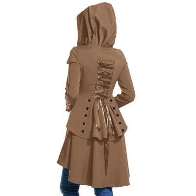 

Layered Lace Up High Low Hooded Coat