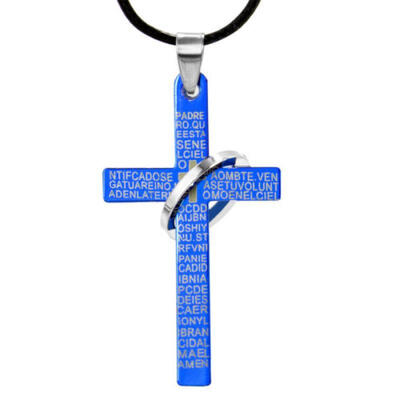 

Mens Genuine thong leather necklace with stainless steel cross pendant Two Color