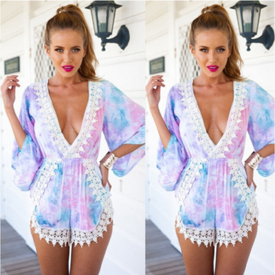 

UK Women Summer Jumpsuit Romper Playsuit Deep V Outfit Floral Beach Sun Dress