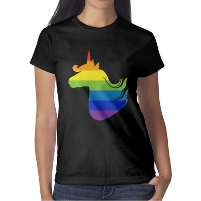 

Womens Big Unicorn Head Cotton T-Shirt Short-Sleeve Interesting tee