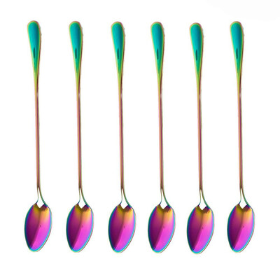 

UpperX Coffee TeaspoonsSet of 6 Rainbow Color Coffee Spoon Long-Handle Ice Cream Desert Spoon Cocktail Stir Spoons