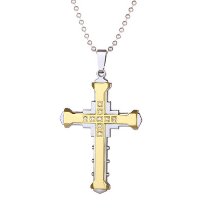 

Male Crystal Cross Pendant Stainless Steel Necklace Jewelry For Men Mens Accessory