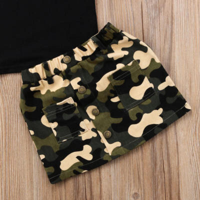 

AU Newborn Kids Baby Girl Top T-shirt Camouflage Skirt Mini Dress Clothes Summer