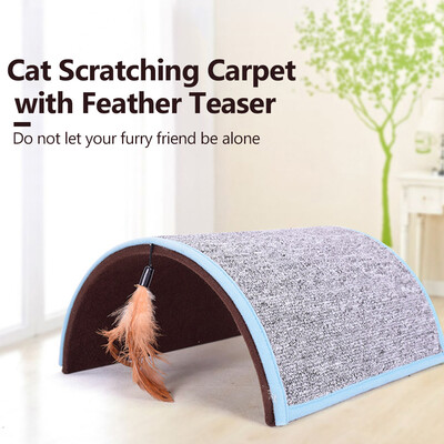 

Cat Scratcher Carpet Cat Scratching Pad Toy with Feather Teaser for Cats Playing Alone