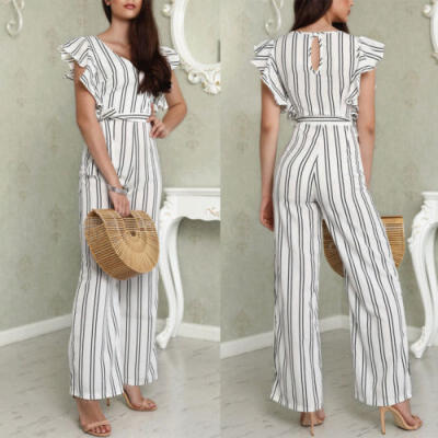 

UK Ladies Women Summer Jumpsuit Sleeveless Clubwear Wide Leg Pant Summer Outfits