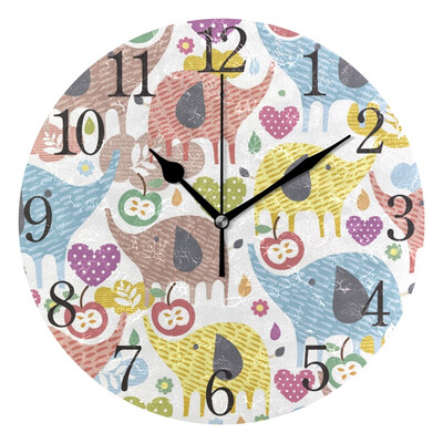 

Wall Clock Colorful Elephant Round Wall Clock Arabic Numerals Design