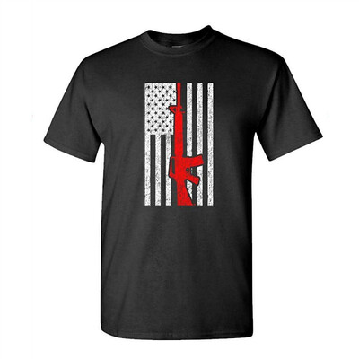 

Military American Flag - m16 Gun 2nd - Mens Cotton T-Shirt