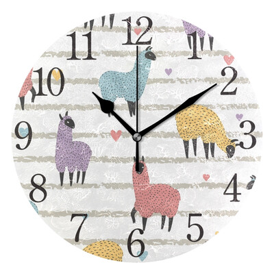 

Wall Clock Llamas And Stripe Round Wall Clock Arabic Numerals Design