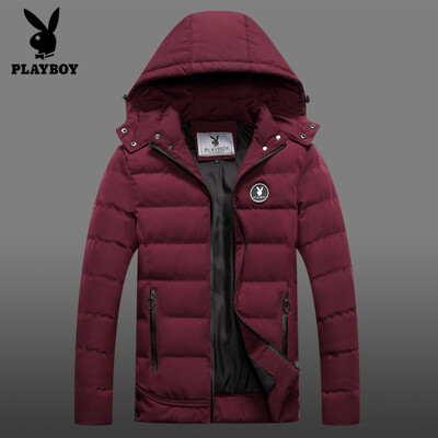 

Playboy cotton coat mens jacket 2018 winter new cotton suit mens slim Korean version of the hooded thickened bread short warm cotton jacket SYZ88760 blue M