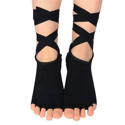 

2 Colors Women Yoga Paired Ladies Gym Yoga Insoles Dancing Antislip Five Toe Cotton Sock Insole With Ribbon Sport Gym Insole