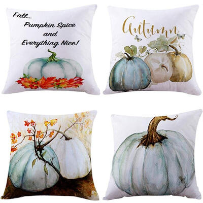 

UpperX 4PC Pumpkin Pillow Cover Halloween Thanksgiving Decor Pillow Case Sofa Waist Throw Cushion Cover Blue