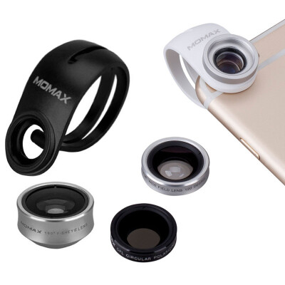 

MOMAX X-Lens 4-in-1 Elite Mobile Phone Lens Set 120 ° Wide Angle 15X Macro 180 Fisheye CPL Polarized Color Mixing