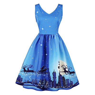 

Vintage Starry Sky Elk City Print Christmas Pin Up Dress