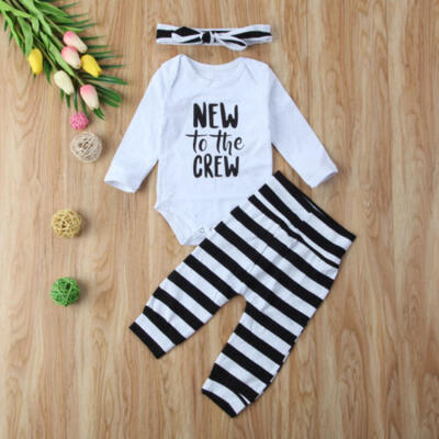 

Infant Newborn Kids Baby Boy Girl Tshirt TopsPants Outfits Headband Clothes Set
