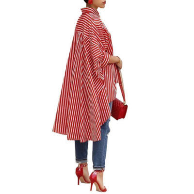 

AU Fashion Women Ladies Long Sleeve Loose Blouse Casual Shirt Strip Tops T-Shirt