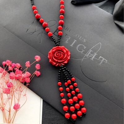 

New vermilion sweater chain rose flower pendant fall winter long hanging decorations jewelry chain accessories
