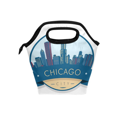 

Lunch Bag CHICAGO Building Tote Travel Picnic Insulated Handbags Portable Zipper Lunch Bag Box
