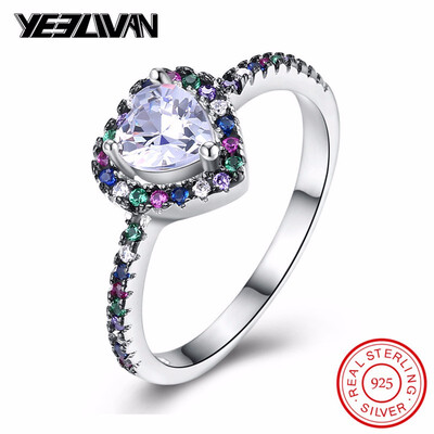 

New Trendy Ladies Heart-shaped Crystal Ring 925 Sterling Silver Colour Female Rings Inlaid Zircon Fashion Women Jewelry bague