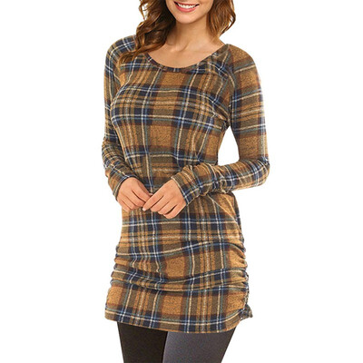 

Lengthened Checkered Long Sleeve Tops