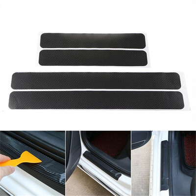 

4PCS Car Door Sill Edge Paint Protection Vinyl Film Sheet Anti Scratch Self Adhesive Air Release Black Carbon Fiber Anti Slid