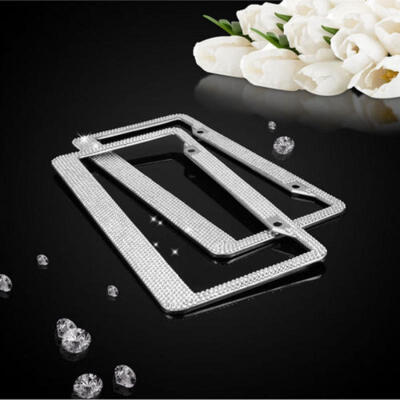 

2Pcs Diamond License Plate Frame Bling Rhinestone with 7 Shiny Crystal