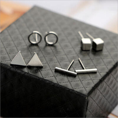 

4pairsset Ear Stud Cube Hollow Geometric T Bar Earring Triangle Earring New