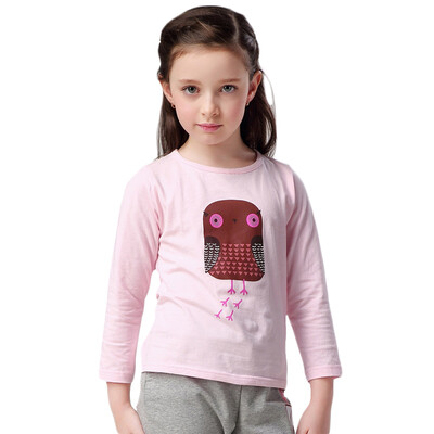 

Xin Song girl cartoon owl long sleeve printing T shirt light powder C006A 110