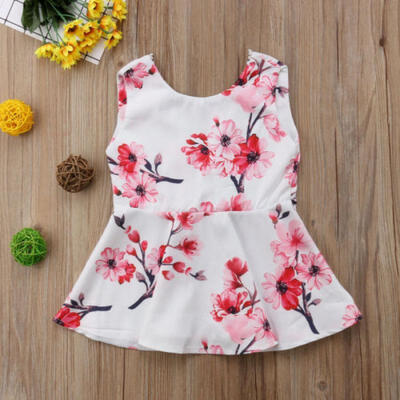 

Baby Girl Cotton Floral V-Back Tops Dress Summer One Piece Sleeveless Clothes
