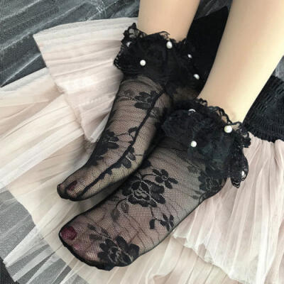 

Women Cute Ultrathin Transparent Beautiful Crystal Silk Lace Elastic Short Socks