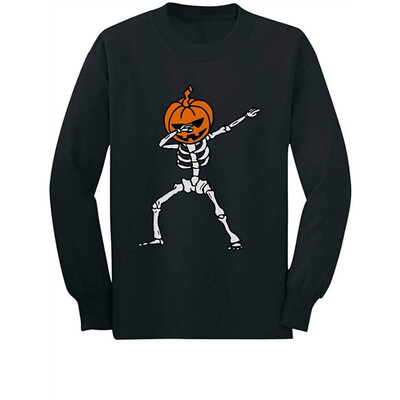 

Halloween Dab Jack O Lantern Dabbing Skeleton Youth Kids Long Sleeve T-Shirt