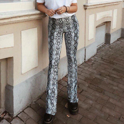 

US Women Sexy Snake Print Pants Fashion Wide Leg Trousers Loose High Waist Pants
